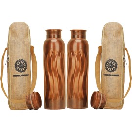 Pure Copper Water Bottle with Ayurvedic Benefits, Copper Bottle with Bag for Drinking and Drinking, Leak-proof Lid, Large, Handmade Copper Water Vessel for Travel,
