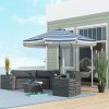 9ft Blue Stripe Garden Umbrella with Tilt Crank and Ruffled