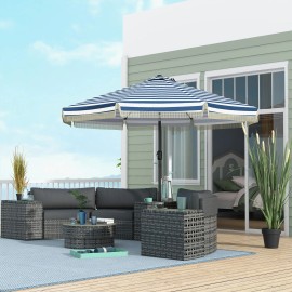 9ft Blue Stripe Garden Umbrella with Tilt Crank and Ruffled Design Patio Umbrellas & Bases for Deck and Pool Shadecolor: Blue1