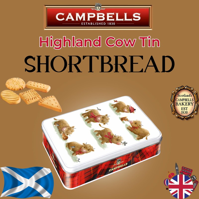 Campbells Shortbread Cute Highland Cow Assorted Cookies Tin 5.3 Oz