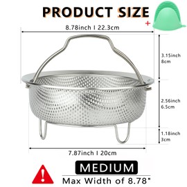 ICEICE Stainless Steel Vegetable Steamer Basket for Pot - Dumpling Steamer for Cooking - Versatile Rice Washer & Broccoli Steamer & Food Steamer for Vegetables - Essential Kitchen (Silvery, Medium)