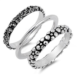 Sterling Silver Women's Bali Plain Nugget 3 Ring Set Beautiful Band Size 3