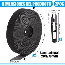 2pcs Bridas Reutilizables para Cables,Ajustables de Nylon Sujetacables Reutilizables de 20m x 1.2cm, Bridas Negras para Organizador Management de Cables para Oficina, Hogar, Jardín y Más