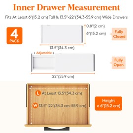 Lifewit 4 Pack Drawer Dividers Plastic 6" High, 13.5-22" Adjustable Drawer Organizers for Clothes, Expandable Dresser Separators in Bedroom/Bathroom/Kitchen/Fridge/Office Organization and Storage