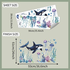 Wall Stickers Sea Life Turtle Whale Interior Sticker Sea World Sea Turtles and Dolphins DIY Sea Animals Wall Decal Sea Decoration Sticker Underwater World Fish Wallpaper Sticker Removable Stylish