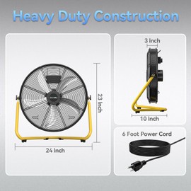 CCGIRU 20" High Velocity Floor Fan, 5500 CFM 3-Speed Industrial Shop Fan with Wall-Mounting System,Heavy Duty Metal Fan for Workshop, Garage and Warehouse - UL Safety Listed(2 Pack)