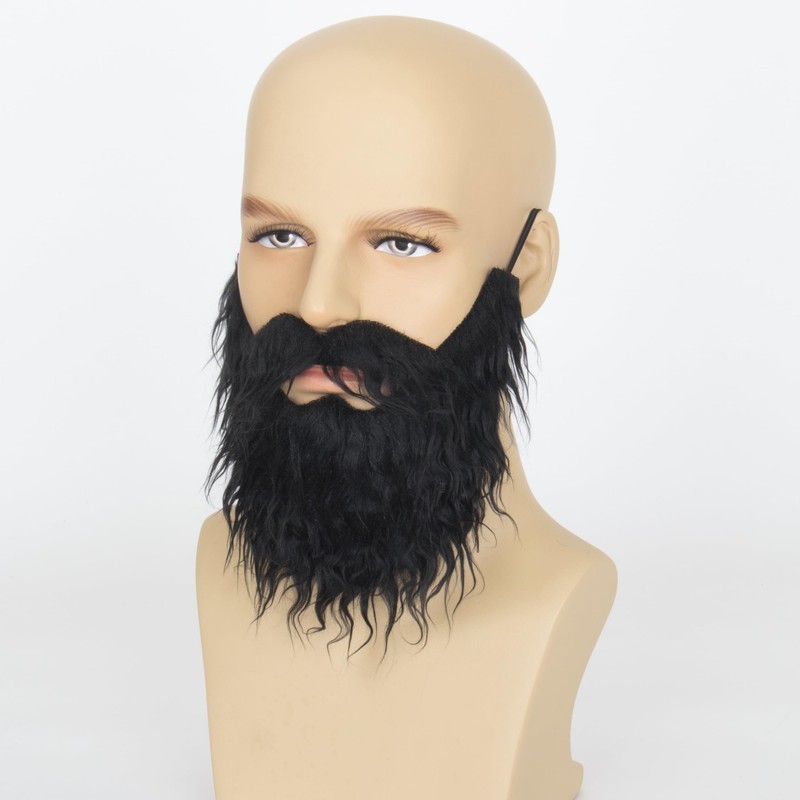 Yan Dream Black Fake Beard with Mustache Big Full Grey