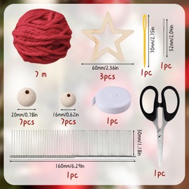 WANDIC 3 Set Christmas Decoration Kit, Wood Weaving Crochet Needle Knitting DIY Accessories for Christmas Wreath Pendant Decoration Holiday Decor