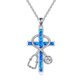 WINNICACA Nurse Week Gifts Sterling Silver Stethoscope Nurse Necklace Cross Pendant Jewelry White Coat Ceremony Gifts for Women Daughter Doctor Medical Students Assistant