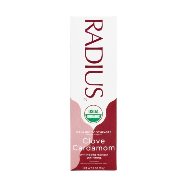 Radius USDA Organic Gel Toothpaste, Non Toxic, Designed to Improve Gum Health and Reduce the Risk Gum Disease, Red, Clove Cardamom, 3 Ounce