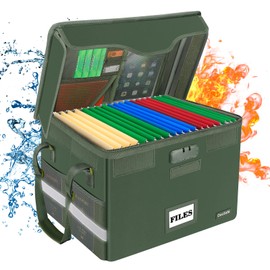 DocSafe Fireproof Document Box with Lock,File Storage Organizer with Mesh Pockets＆Lid,Collapsible Portable File Box Home Office Safe Filing Cabinet with Handle for Hanging Letter/Legal Folder,Green