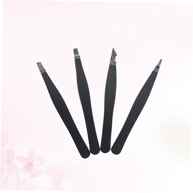 Healeved 4pcs Stainless Steel Eyebrow Tweezers Set Flat Pointed Tips
