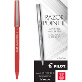 PILOT Razor Point II Fine Line Marker Stick Pens, Point (0.2mm) Red Ink, 12-Pack (11011)