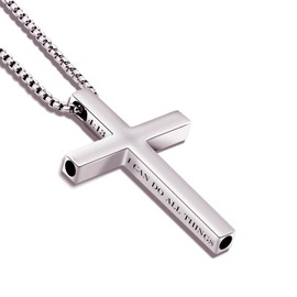 HSM Breathing Necklace for Calm & Focus – Quit Smoking Necklace with Stainless Steel Cross, Scripture Engraved – Stylish Anxiety Necklace for Men & Women, Mindfulness Jewelry with Gift Box