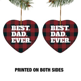 GRAPHICS & MORE Best Dad Ever Red Black Plaid Heart-Shaped Porcelain Holiday Christmas Tree Ornament - 2.8"