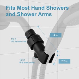 OFFO Shower Head Holder for Handheld Shower Head, Adjustable Shower Arm Mount for Connecting Shower Arm and Shower Hose, 1/2 Inch IPS Female Inlet and Male Outlet, Matte Black Finish