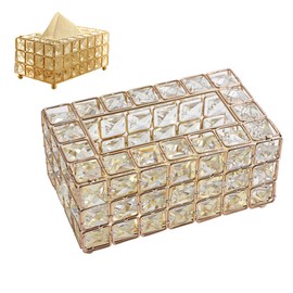European Style Rectangular Metal Crystal Tissue Box Desktop Decorative Ornaments