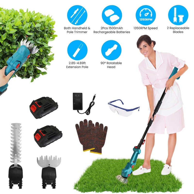 Pole Mini Hedge Trimmer & Grass Shear Electric Cordless with