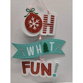 Christmas Glitter Sign Wall Decor Oh What Fun 17" Tall NWT