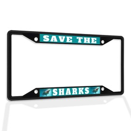 Fastasticdeals Metal Insert License Plate Frame Save The Sharks B Weatherproof Car Accessories Black 4 Holes Solid Insert