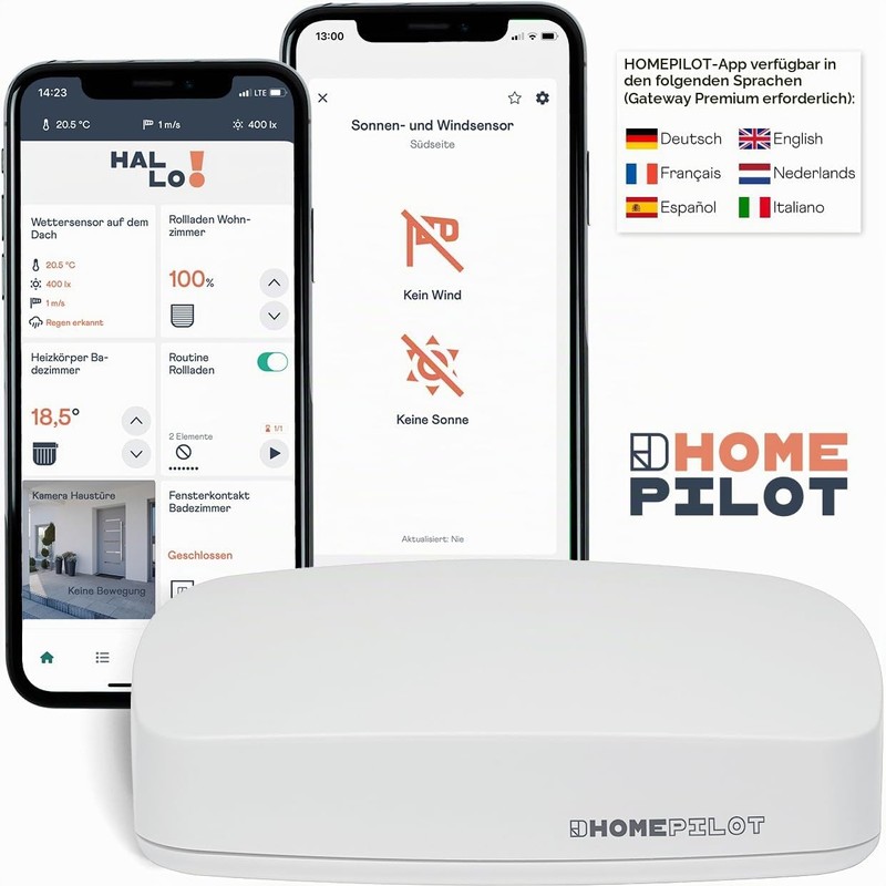 HOMEPILOT Smart Sun and Wind Sensor, Wireless Sensor with Solar