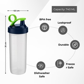 Protein Shaker Bottle, 740ml BPA Free Large Sports Water Bottles, No Blending Ball, Leak-Proof Screw-On Lid & Drinking Flip Cap, Durable Drink Bottle for Fitness Gym Camping Outdoor (Green Ring Clip)