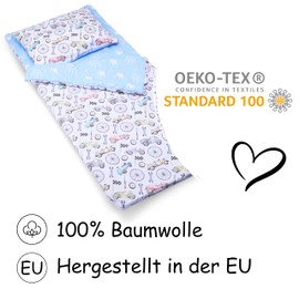 PinkZebra Children's Sleeping Bag 140 x 75 cm + Pillowcase 60 x 40 cm, Sleeping Bag for Boys with Reversible Cotton Cover, with Double Zip and Bag, Tractor