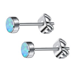 Artskin G23 Titanium Opal Stud Earrings for Women Girls Earrings Hypoallergenic Tiny Small Ear Rings with 7mm Opal Birthstone for Sensitive Ears (7mm, Multi Green)