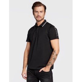 GUESS Men's Essentials Short Sleeve Paul Pique Tape Polo, Jet Black A996, XL
