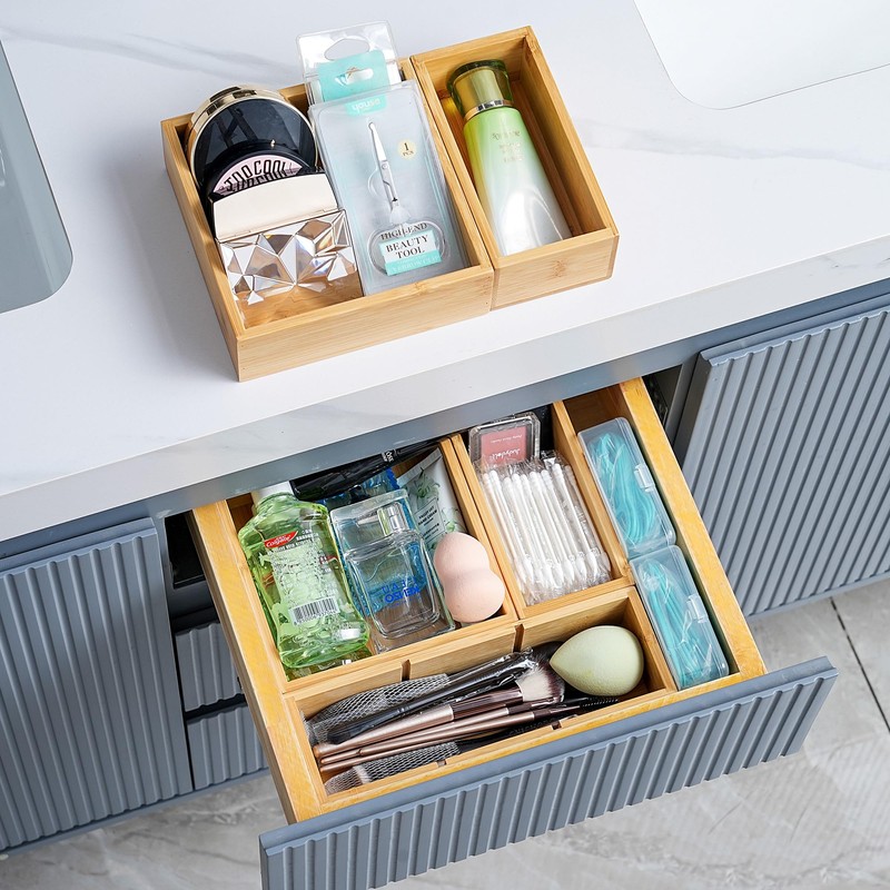 Fabsome Drawer Organizer, Set of 9 Bamboo Wood Kitchen Makeup