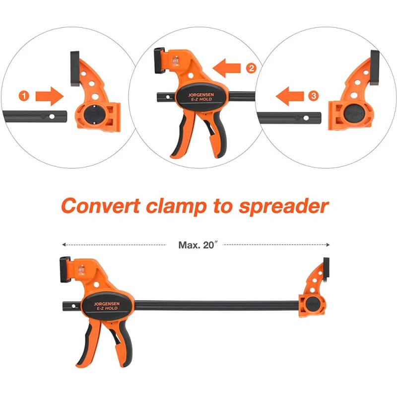 Jorgensen Bar Clamps For Woodworking, 12" 2-Pack One-Handed Clamps/Spreade