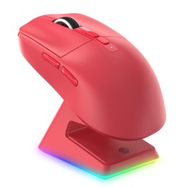 VGN Game Power Attack Shark X6 Superlight Kabellose Gaming-Maus mit RGB Ladestation, 49g Ultraleicht Mouse, 26000DPI, PixArt PAW3395, 2.4G/BT/Kabelgebunden, Bis zu 200 Std.Akku, G502, PC/Mac, Rot