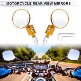 RATCHROLL 1 Set Universal Motorcycle Rear View Mirrors Adjustable Bar End Side Mirrors Mount M6 Gold Tone Aluminum Alloy Round Shape