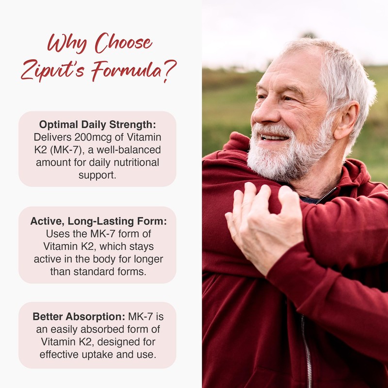 Zipvit Vitamin K2 MK7 200mcg, High Strength K2 Vitamin Supplement,