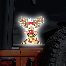 Leniutor Reflective Christmas Peeking Sticker, Santa Claus Reindeer Snowman Window Decals for Car Window Bumper Christmas Decorations (Reflective Reindeer-2, 1)