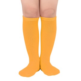 Durio Kids Soccer Socks Soft Cotton Toddler Soccer Socks for Boys and Girls Knee High Socks Youth Sports Baseball Socks Long Tube Socks 01 Pure Orange One Size