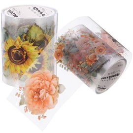 Tofficu 2 Rolls of Plant PET Washi Tape Set for Journaling, Scrapbooking & Crafting Decorative Stickers in Your Junk Journals