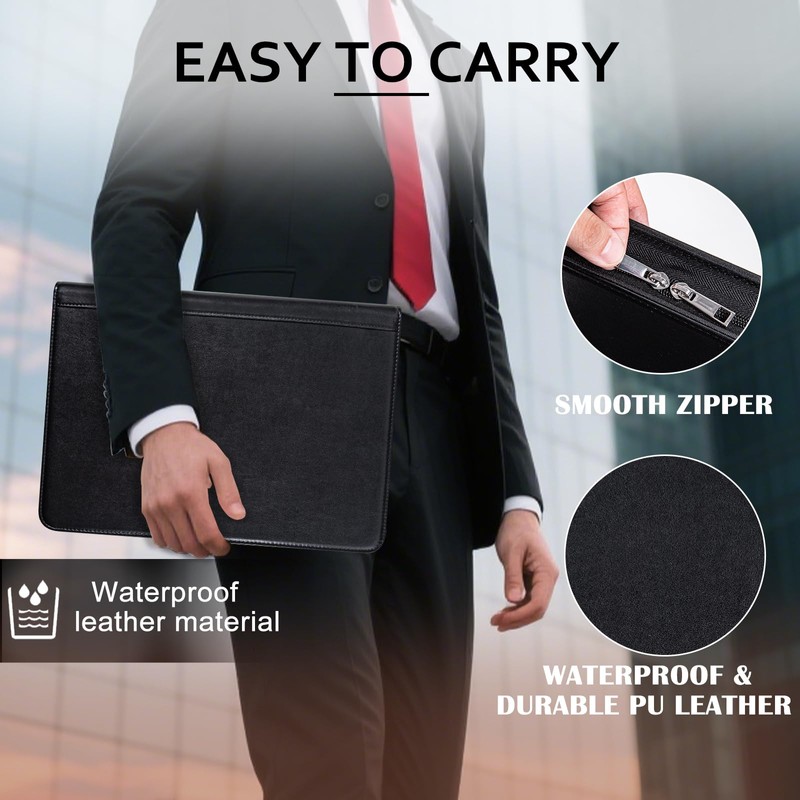 Calfinder 3 Ring Portfolio Binder,PU Leather Padtfolio Binder with Zipper,Padfolios