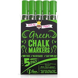 Liquid Chalk Marker Pen - Dry Erase Marker - Chalk Markers for Chalkboard Signs, Windows, Blackboard, Glass - 6mm Reversible Tip - 24 Chalkboard Labels Included (Green, 5 Pack)