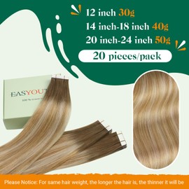 Easyouth Blonde Tape Extensions Real Hair Balayage Real Hair Tape-In Extensions Ombre Medium Brown Honey Blonde Platinum Blonde Extensions Real Hair Tape Invisible 50 cm #6/27/60 50 g 20 Pieces