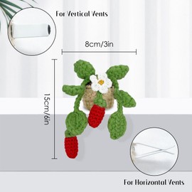 Crocheted Botanical Car Ventilation Clip Decoration, Artificial Plant Car Air Freshener, Cute Car Accessories, Interior Car Decorations, Air Conditioning Vertical Clip (Strawberry + Flower)
