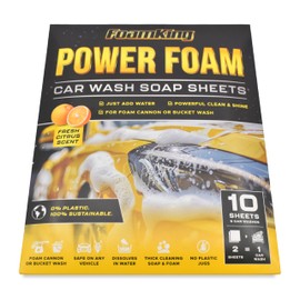 Foam King Car Wash Soap Sheets - 5 Car Washes, No Plastic Bottle, Concentrated Foam Wash Soap - For Foam Cannons, Foam Guns, Bucket Wash. Safe for Cars, Trucks, Motorbikes - 10 Sheets, Citrus Scent