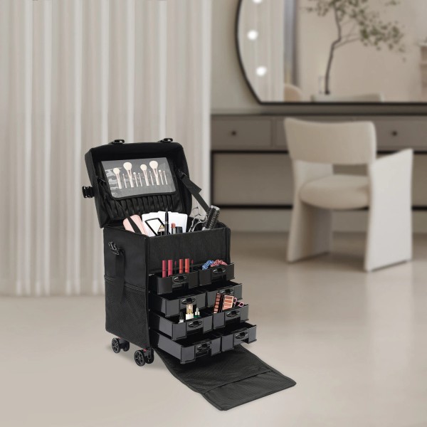 Unbranded Makeup Case Professional Rolling Cosmetic Case with Drawers Travel