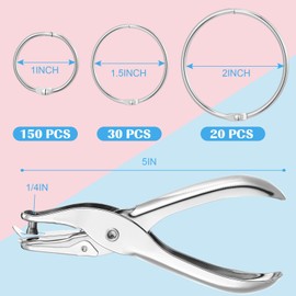 Leriton 200 Pack Book Rings 3 Size Binder Rings Silver Loose Leaf Rings with Metal Single Hole Punch for Index Cards Paper Rings for Office, School, and Home Use