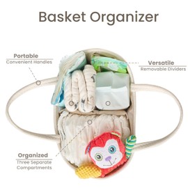 Kodomoore Nappy Caddy – Cotton Rope Baby Storage Basket for Newborn Essentials – Portable Organiser for Changing Table, Nursery or Car – Gift Basket for Baby Shower – White and Beige Brown