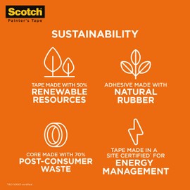 Scotch Heavy Duty Painter's Tape, 4 Rolls, 1.41 in x 60.1 yd, for Use On Vinyl, Carpet, Metal, & Plastic, Indoor & Outdoor Masking Tape, Bonds Aggressively, 3-Day Clean Removal (2020+-36AP4)