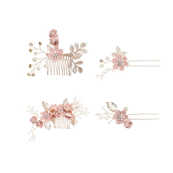 SJBAUTYO Pack of 4 Gold Wedding Hair Combs Pearl Flower