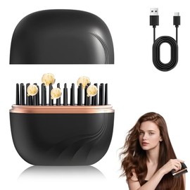 Mini Peine Alisador Portátil, Mini Cepillo Alisador de Pelo Portatil, Straightener Comb 3 Ajustes de Temperatura, Peine Alisador de Calentamiento Rápido, para Viajes, Hogar y Oficina (Negro)