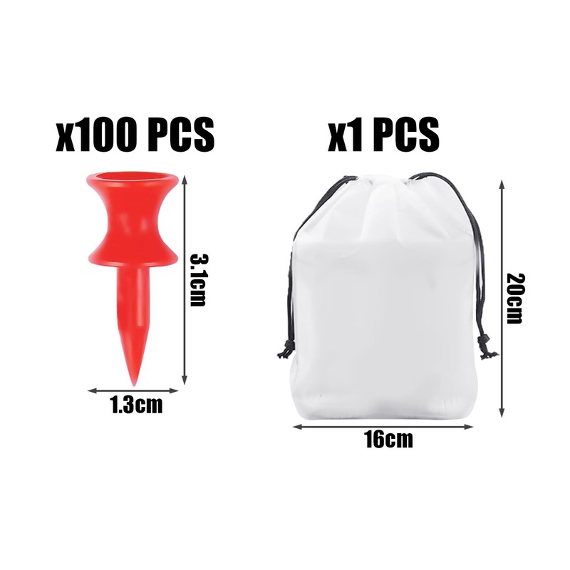 SLEEKEE 100 Golf Pins, 32mm Plastic Golf Tee Red Golf
