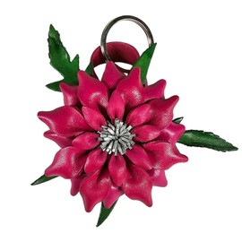 Jomo Joy - Llavero de piel con flores, con borlas, para mujer, diseño de flores, accesorios para llavero, decoración de girasol, 8 pulgadas de largo, Dahlia Hot Pink, M